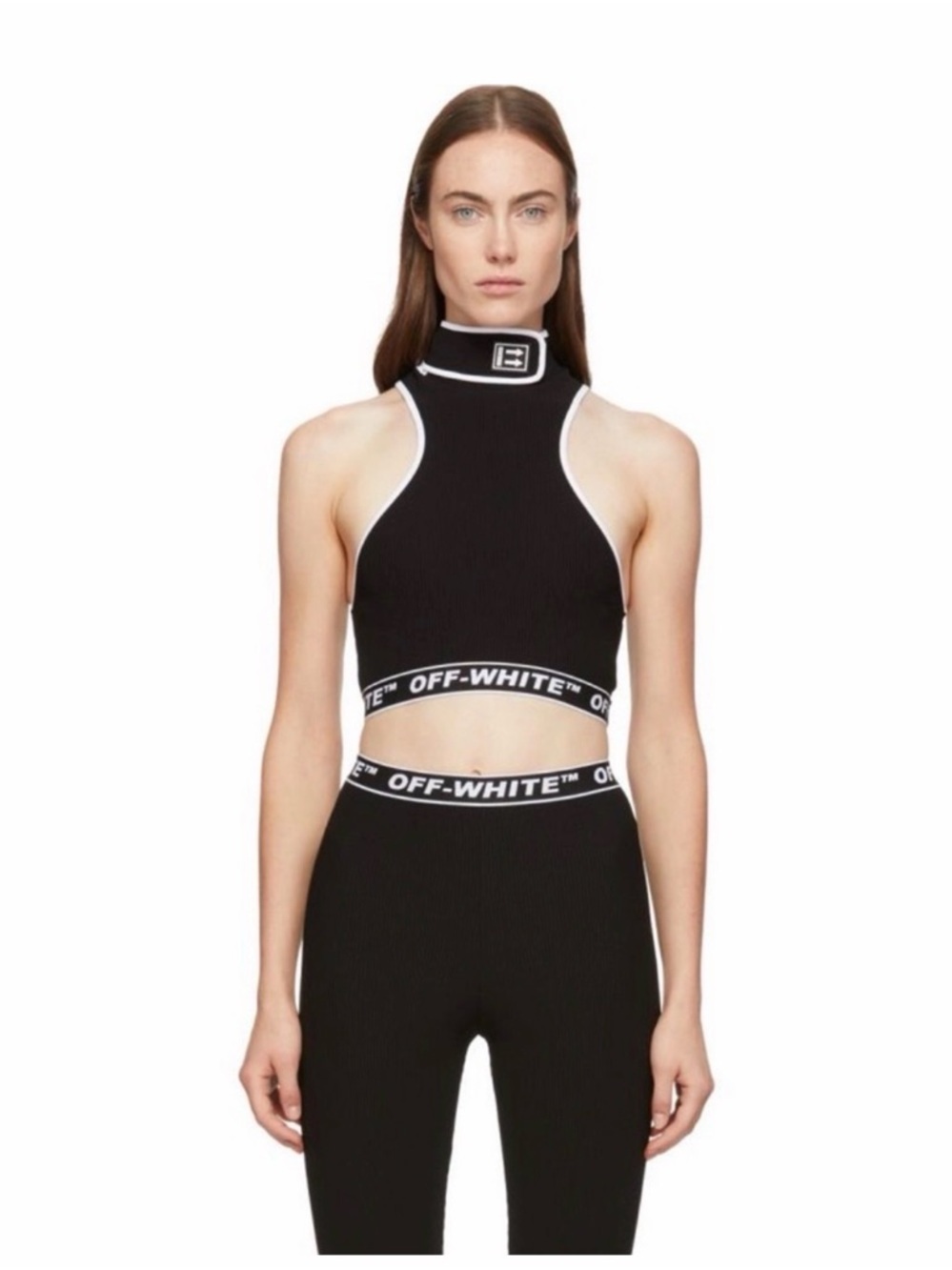 Off-White Black Ribbed Crop Halter with White Logo Trim and Leggins S no tags - Picture 2 of 12